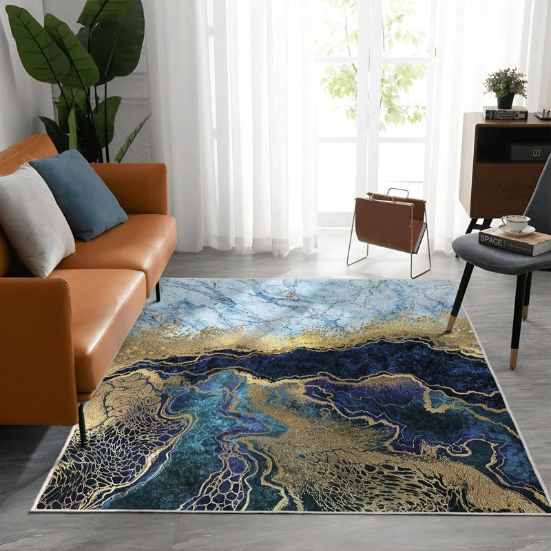 Stylish Woven Carpet (4 x 6 Feet), 100% Polyester, 0.3 in Pile Height | Antibacterial, Non-Slip PVC Dot Underside | Machine Washable, 3D Digital Printed Design | Perfect for Living Room, Bedroom & Office Decor
