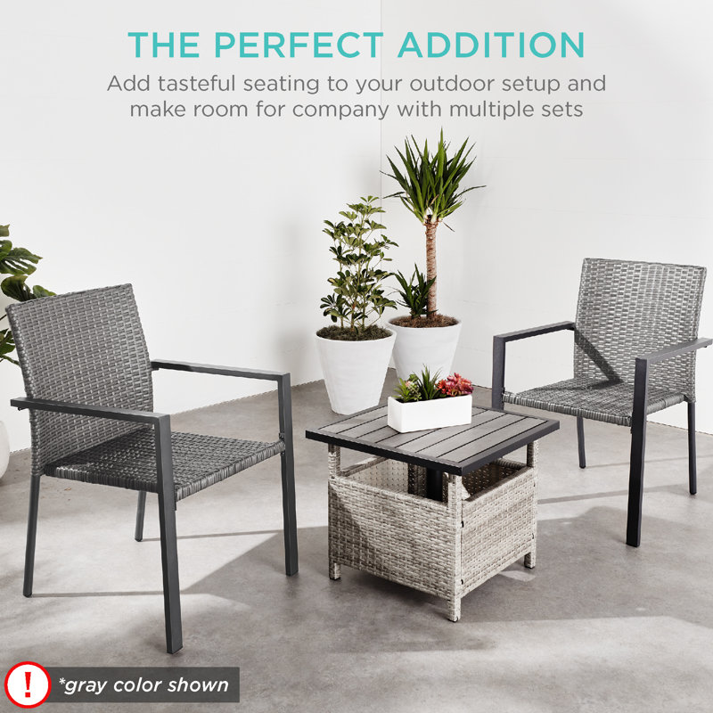 Ebern Designs Wicker Chairs, Stackable Outdoor Dining Furniture W/ Armrests, Taupe