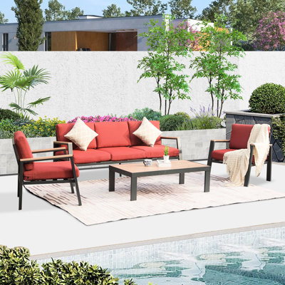 Mobilier de patio rouge modulaire en aluminium avec coussins de 7 pouces