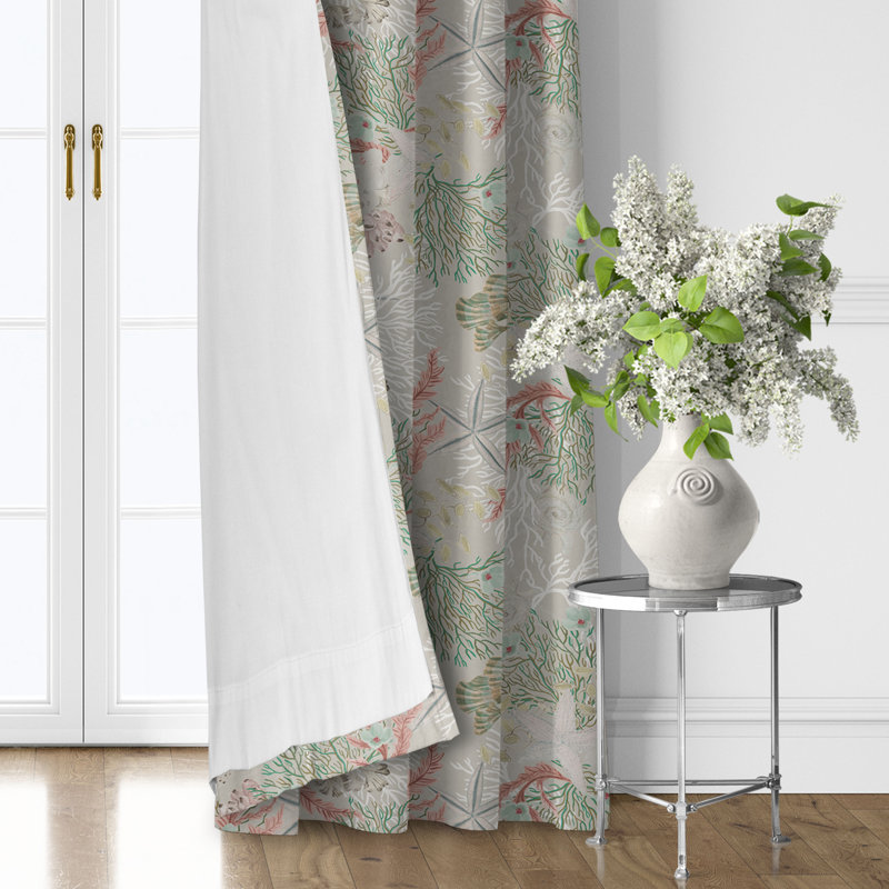Under The Sea Coral Cotton Grommet Top Drapery Panel Set of 2, 50" W  x 108" L