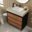 Meuble-lavabo de style Mid-Century de style moderne avec lavabo vasque en céramique intégré, plateau en pierre frittée teintée et compartiment inclinable pour une pierre à gratter minimaliste à récupération rapide, un drain réglable