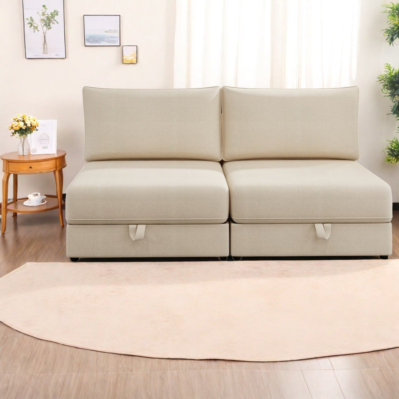 Canapé d'angle avec rangement, canapé-lit 2 places en tissu, canapé deux places beige moderne pour la maison