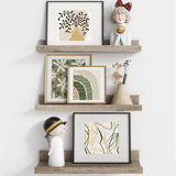 Rustic Floating Shelves Set of 3 with Lip, Picture Ledge Shelf for Nursery, Living Room – Multipurpose Storage Organizer, Bookshelf, & Photo Display Rack Walnut