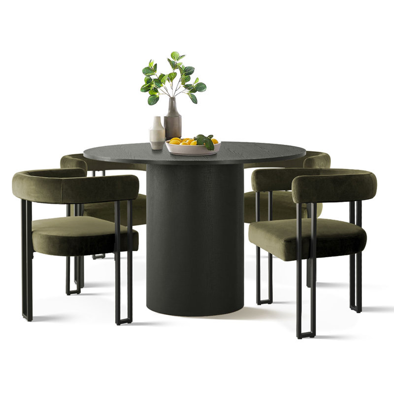 5-Piece Round Dining Set with Velvet Chairs, Green