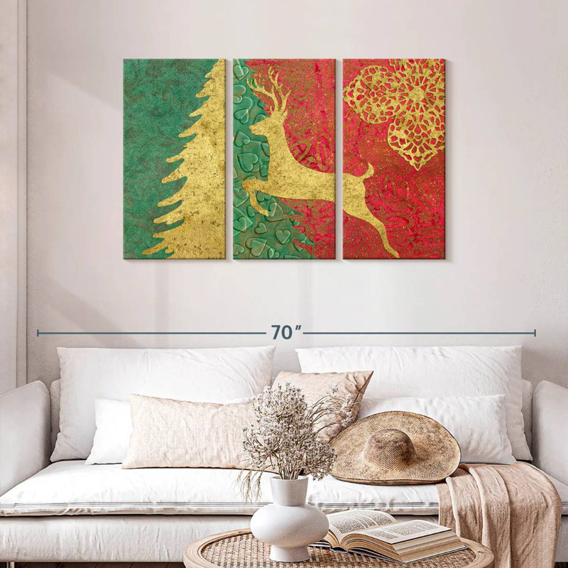  «Xmas Tree And Deer, H 28 po x l 45 po