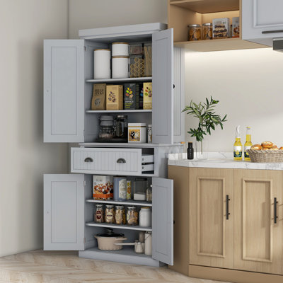 Garde-manger, 4 portes, 3 tablettes réglables, grand tiroir, gris - choix de rangement pratique: tablettes de 72 po et choix internes généreux