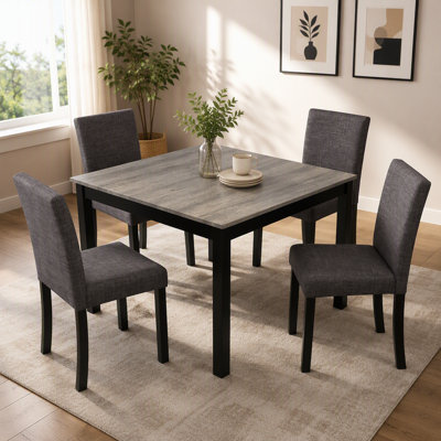 5-Piece Dining Table Set with 4 Chairs, Dining Table Set for 4 with Chairs, Wooden Dining Table Set for Kitchen, Dining Room, Light Grey & Black Two T