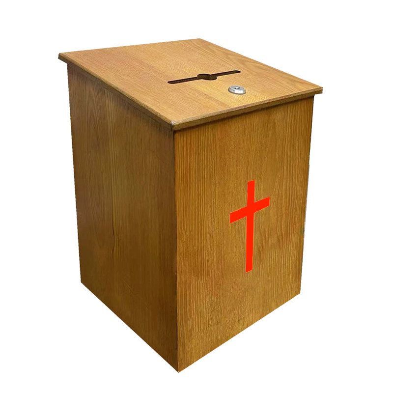 Boîte de collecte de fonds Wood Church, H 14,2 po x l 9,4 po x P 9,4 po, Beige / rouge