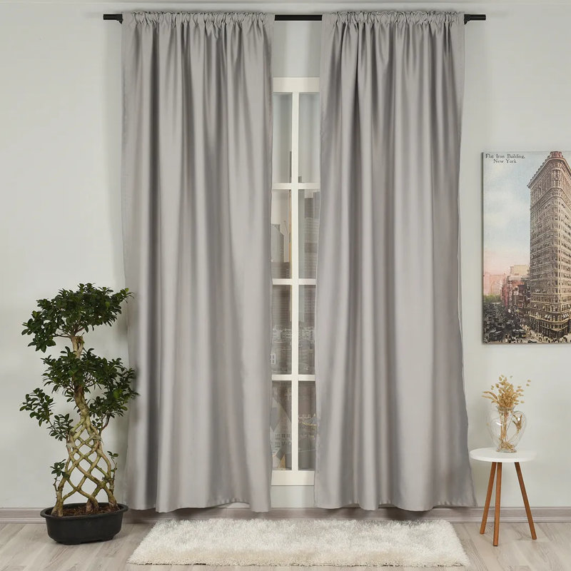 Panneau de rideau simple obscurcissant extra large et très long fait sur mesure, L 52 po x L 144 po, Gris argenté