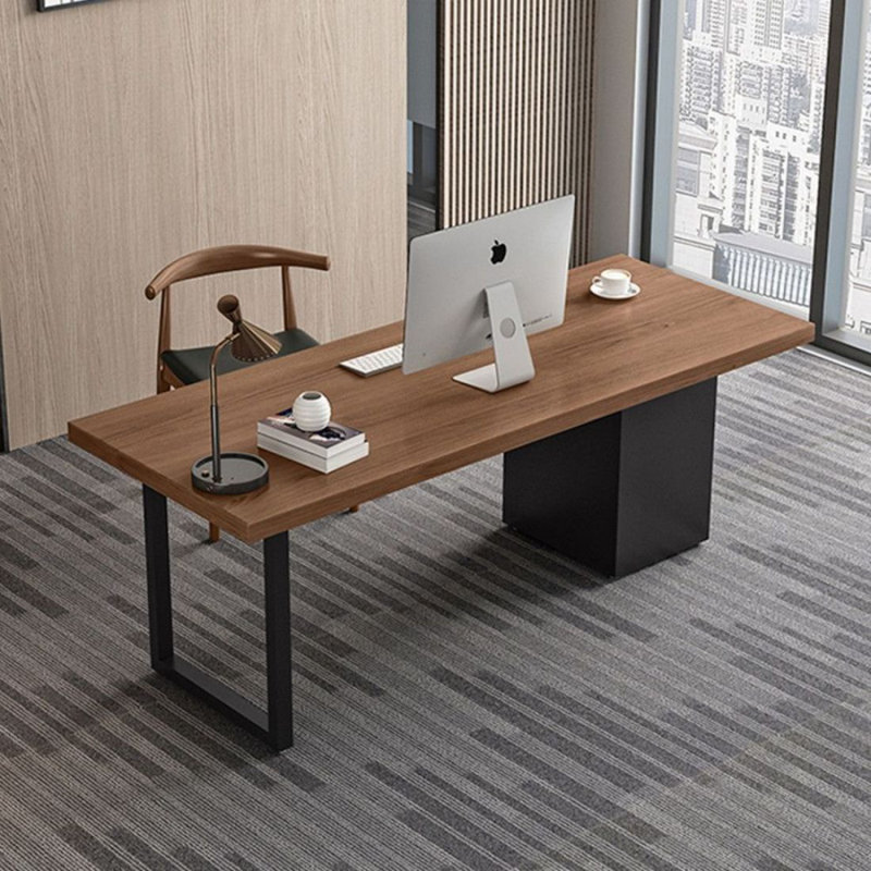 Bureau de direction rectangulaire en bois massif avec tiroirs Nut-brown, 29.53" H x 55.12" W x 27.56" D, Retour à gauche