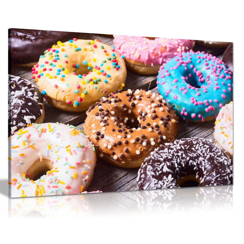 Colourful Frosted Doughnuts Cafe Coffee Shop - Wrapped Canvas Print, 20cm H x 31cm W