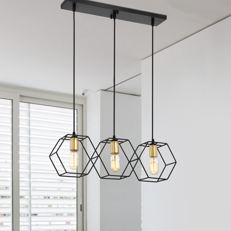 Lustre de style industriel moderne 24 pouces à finition noire mat et or satiné à 3 lumières