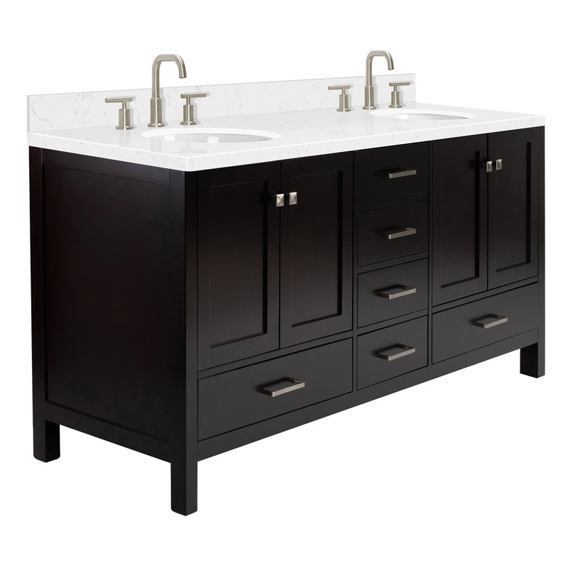 Meuble-lavabo double 72,25 po avec comptoir, Espresso, Oval