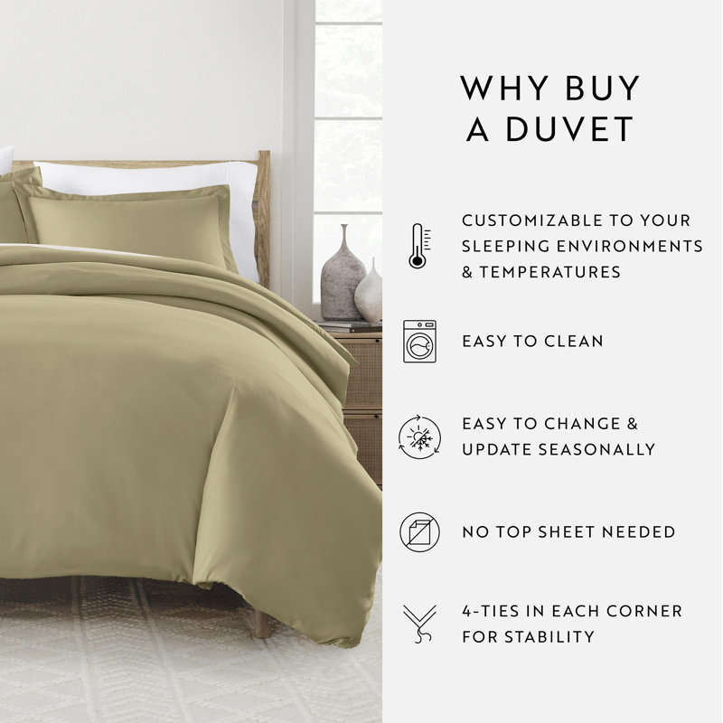 Super Soft Microfiber Duvet Cover Set, Sage, King Duvet Cover + 2 Shams