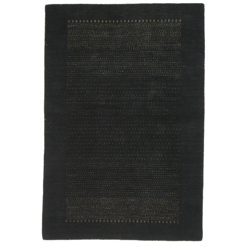No Pattern and Not Solid Color Handmade Rectangle 4' x 6' Wool/Cotton Area Rug in Black
