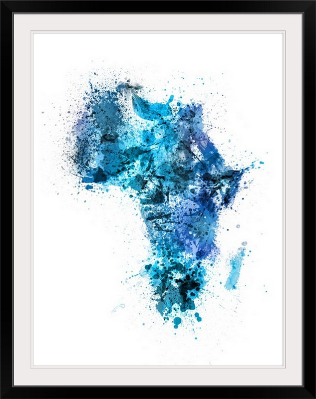 «Paint éclabousse la carte de l'Afrique» par Francy, impression, Cadre noir, H 24 po x l 20 po x P 1 po