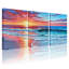 Nautique et plage, coucher de soleil, océan, vagues, plage, ciel, réflexion, ensemble de 3 reproductions d'art sur toile-29148217