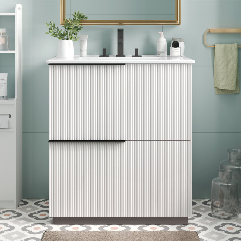 Meuble-lavabo 30 po avec lavabo en céramique et tiroirs pleine extension, Blanc