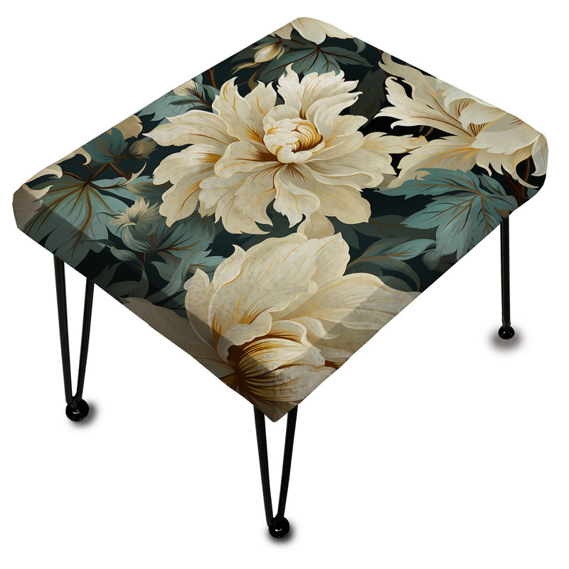 White And Blue Natural Damask Serenity - Floral Rectangle Ottoman