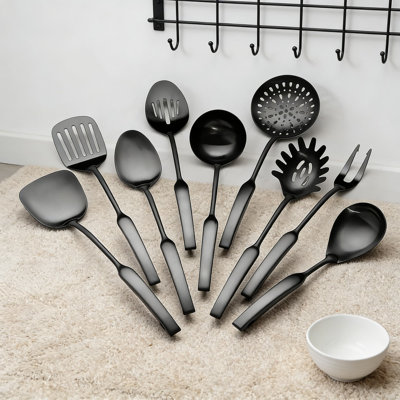 9-Piece Stainless Steel Kitchen Utensil Set - Professional Grade 304 Stainless Steel Cookware Tools With Solid Wood Handles For Cooking, Frying, And Serving