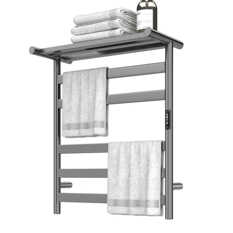Chauffe-serviettes électrique mural avec tablette supérieure, Gris foncé brossé