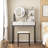 Small Vanity Desk With Mirror And Lights, Makeup Vanity Table With LED Mirror, 3 Lighting Modes, Power Outlet, Drawer, Open Shelves And Cushioned Stool For Bedroom (White And Black)
