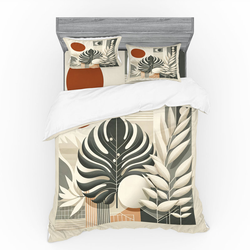 Ensemble de literie Ambesonne Monstera et vert cannelle sauge pâle, Housse de couette très grand lit californien + 3