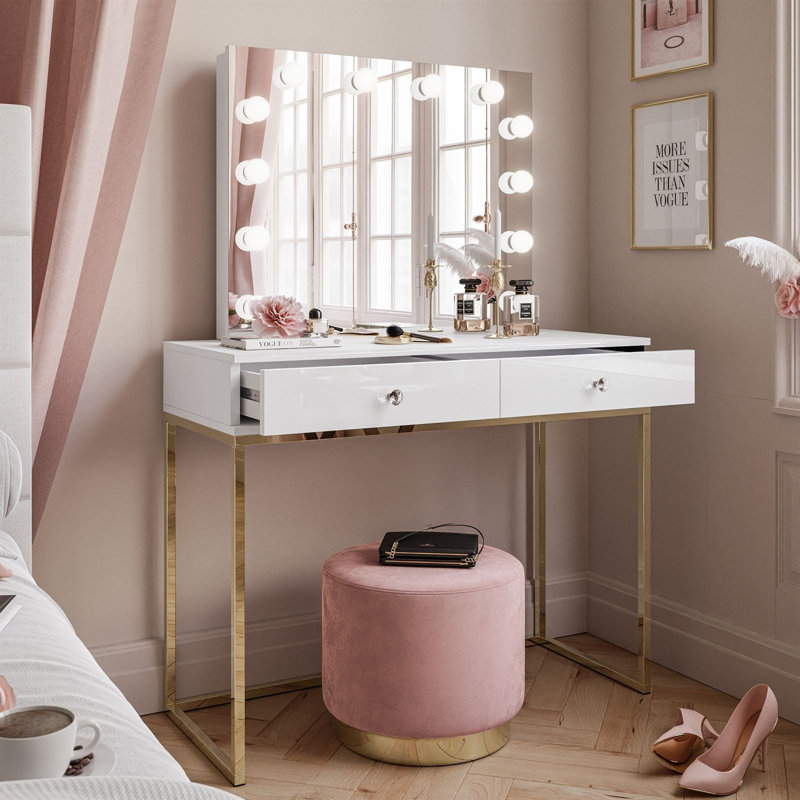 Blanco Dressing Table with Mirror, White