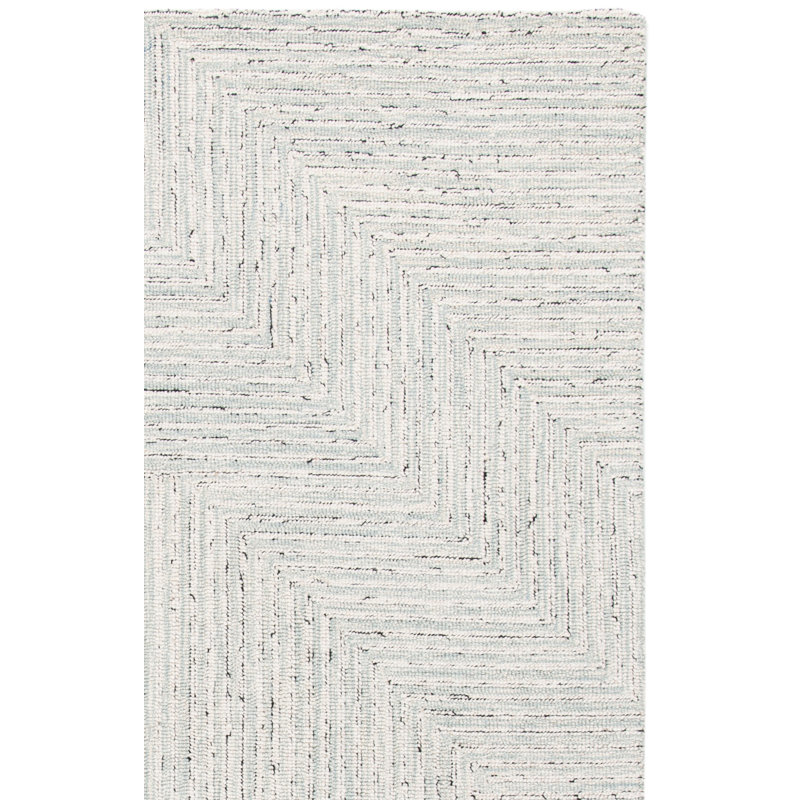 Tapis gris clair / ivoire en laine / coton touffeté à la main, Rectangle 2 pi 3 po x 5 pi