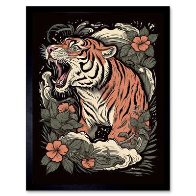 Slatestone Roaring Tiger Old School USA Tattoo Ink Body Art Rockabilly Americana 1 Piece Single Picture Frame Wall Art