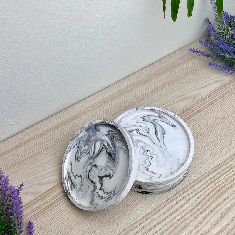 Stoneware Round 4 Piece Coaster Set, Grey
