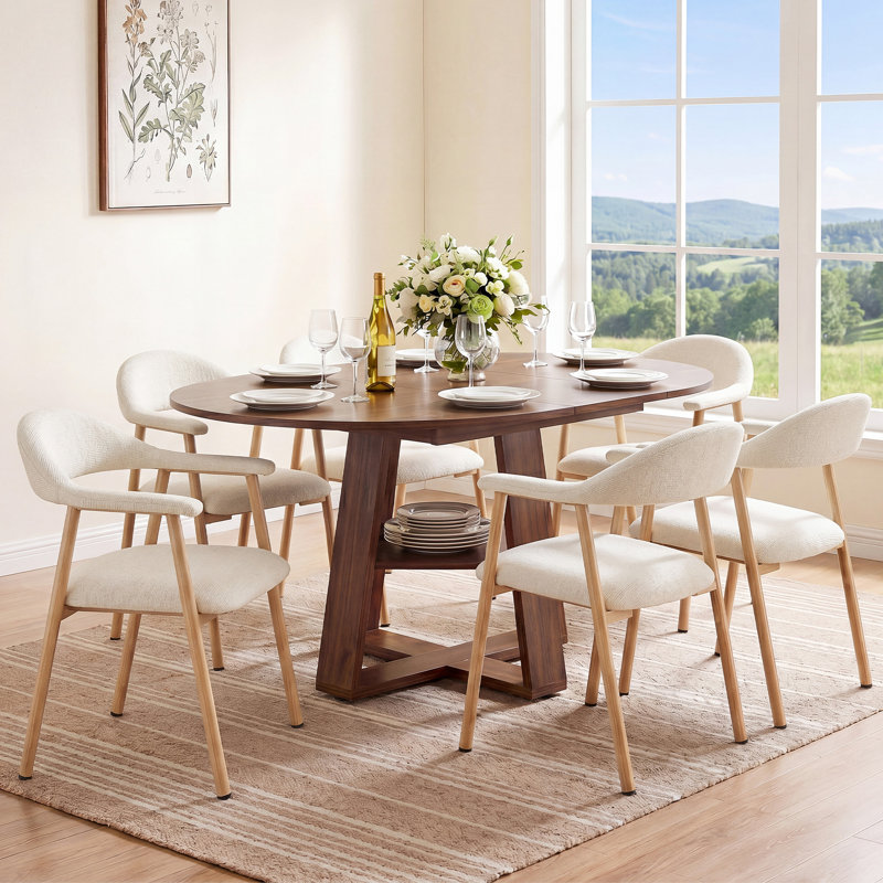 Ensemble de table de salle à manger Rohun, Noir, 7 pièces : table, 6 chaises, Beige
