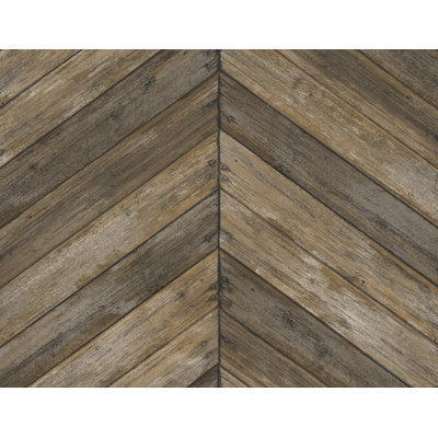 Seabrook Designs Coffee Faux Chevron Wood Unpasted Wallpaper