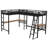 Twin Size L-Shaped Metal Loft Bed with 2 Built-in Desks, Space-Saving Modern Bunk Bed for Kids Teens