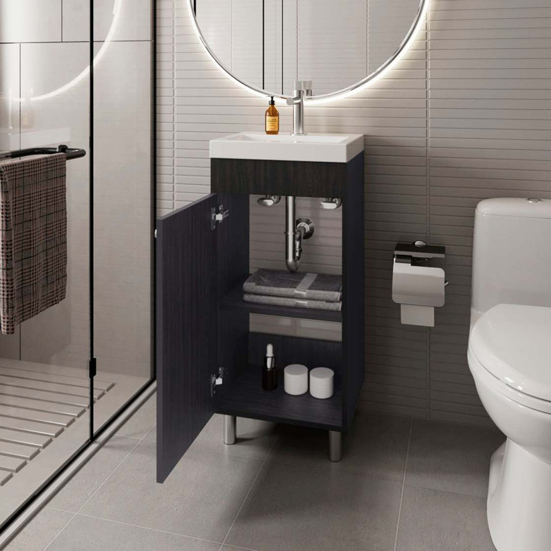 Meuble-lavabo avec 1 porte et 2 tablettes de rangement Wengue, Wengé