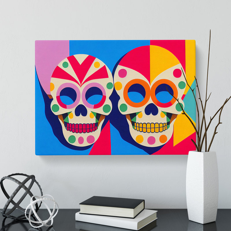 Unreal Floral Sugar Skulls Abstract - Wrapped Canvas, 35cm H x 50cm W x 3cm D