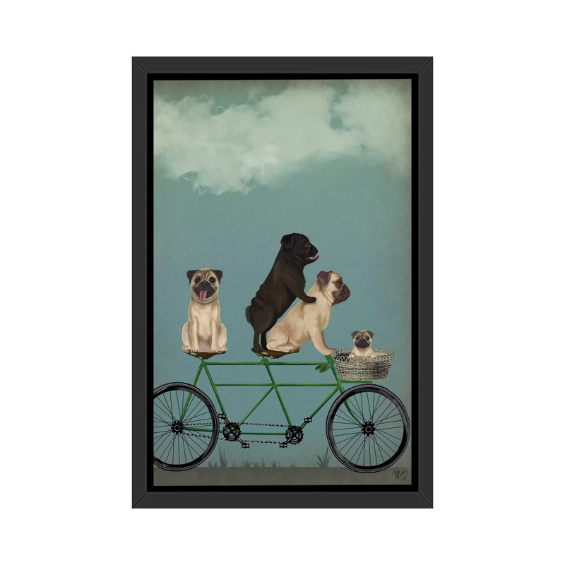 «Pug Tandem» - Imprimé, H 60 po x l 40po x P 1,5 po, Cadre noir