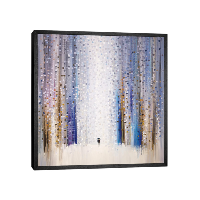 Falling In Love Under Umbrella by Ekaterina Ermilkina - Painting on Canvas, 66.04 cm H x 66.04 cm W, Black Framed