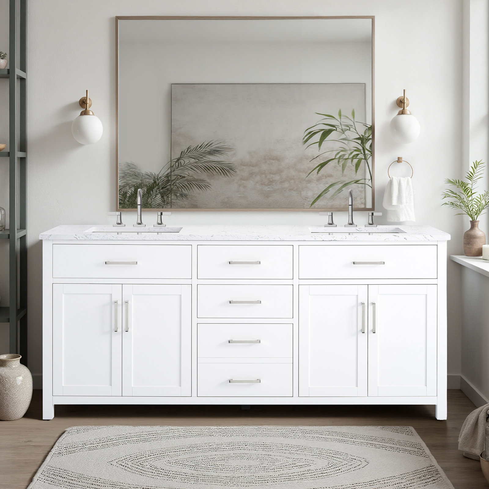 Shamar 72" Double Bathroom Vanity, White