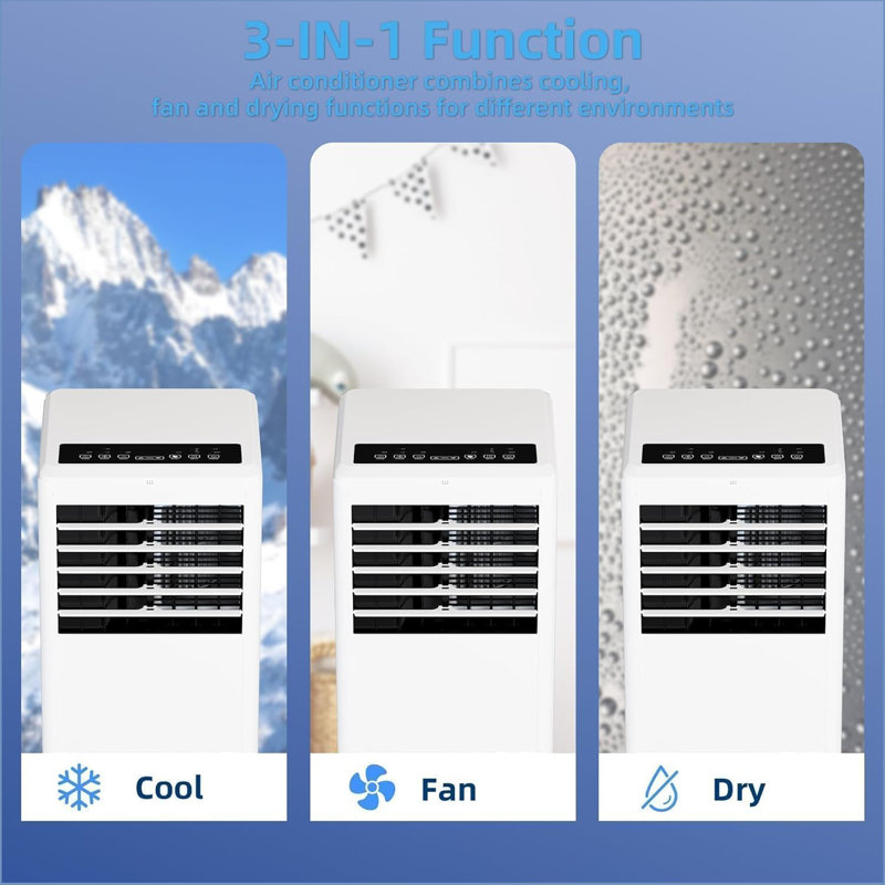 8,000 Btu Portable Air Conditioner With Built-in Dehumidifier, Portable Ac Unit For Rooms Up To 350 Sq Ft - Remote Control, Window Kit, 3 Fan Speeds, Easy To Move, Black Operation Panel
