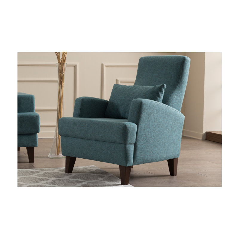 Elegant Wing Chair, Turquoise Fabric, 29.9 x 35.8 x 34.3 inches | Durable 100% Polyester Upholstery, Solid Wood Frame, Easy Clean, Perfect for Scandinavian Style Living Rooms & Hotels