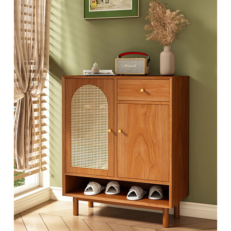 Minimalist modern rattan solid wood shoe cabinet, 39.37" H x 39.37" W x 14.96" D