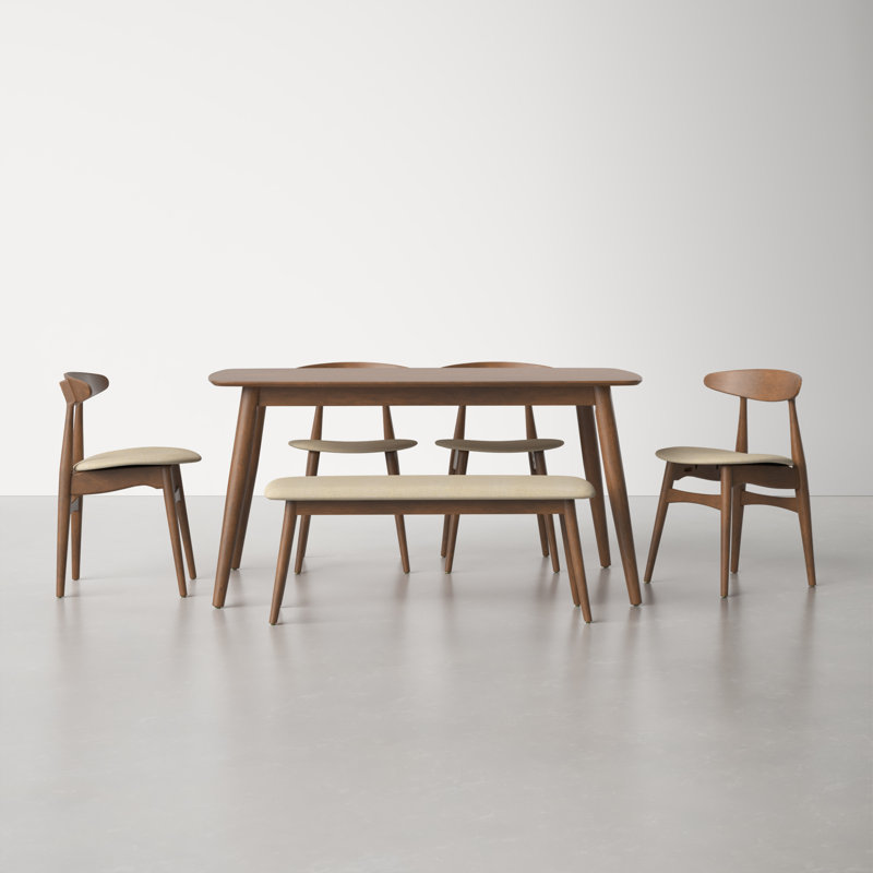 Gallman 6-Piece Rectangular Dining Set with Upholstered Chairs, 29.33"H x 35.44"L x 59.06"W