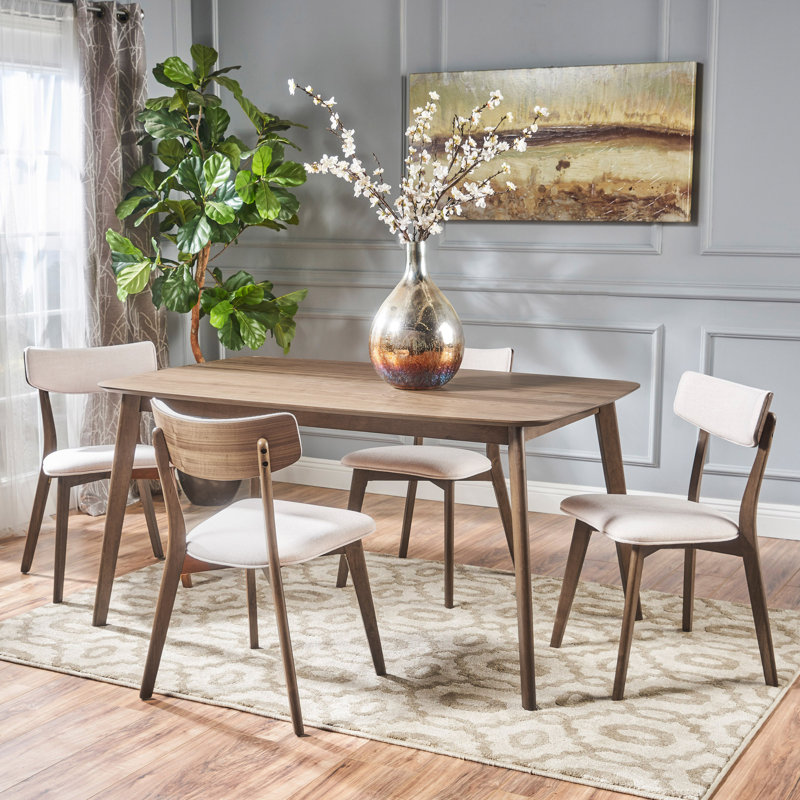 Henry 4 - Person Four Leg Dining Set, Light Beige, Natural Walnut