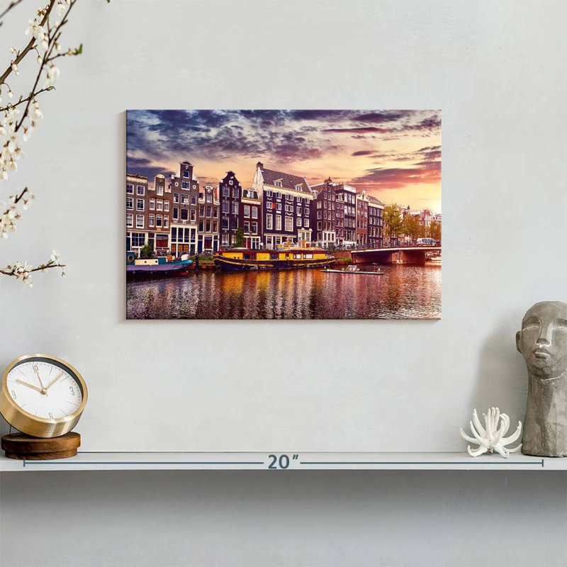Coucher de soleil sur le canal Sirci Amsterdam, H 8 po x l 12 po