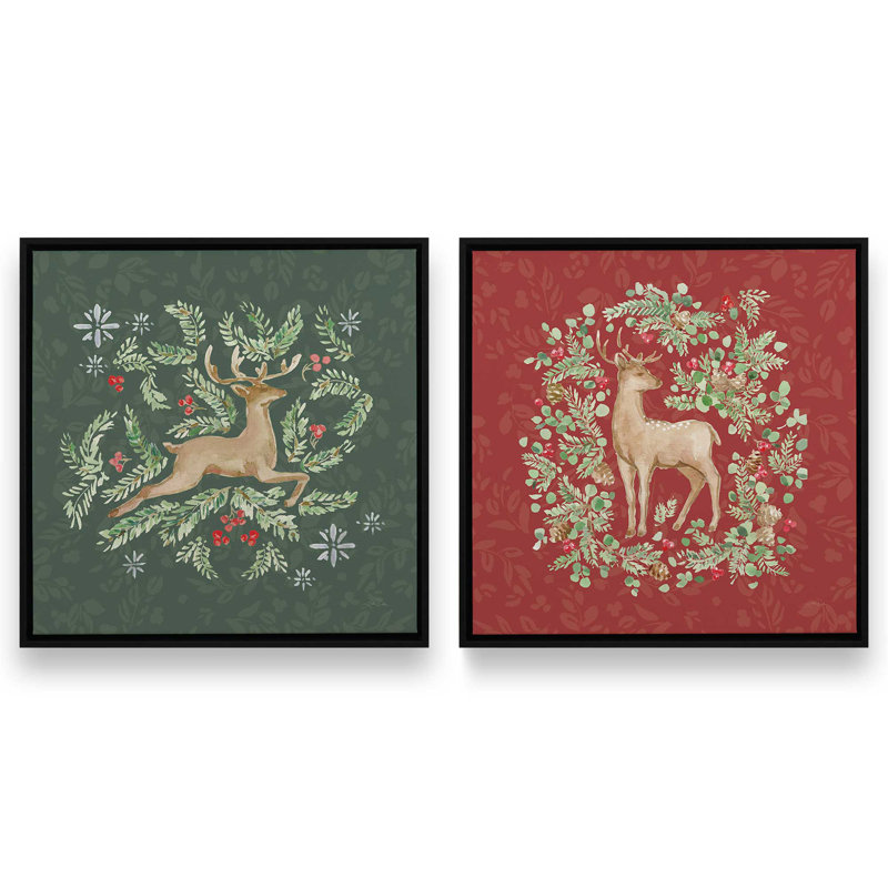 «Forest Noel Leap», ensemble de 2 impressions sur toile, 25" H x 50" W, Impression encadrée sans passe-partout, Satin Black