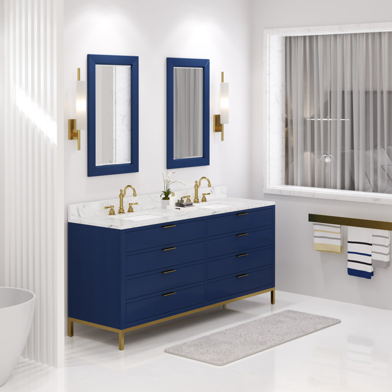 Meuble-lavabo de comptoir en marbre blanc 72 "avec miroir Bristol Carrara Bristol, Bleu monarque