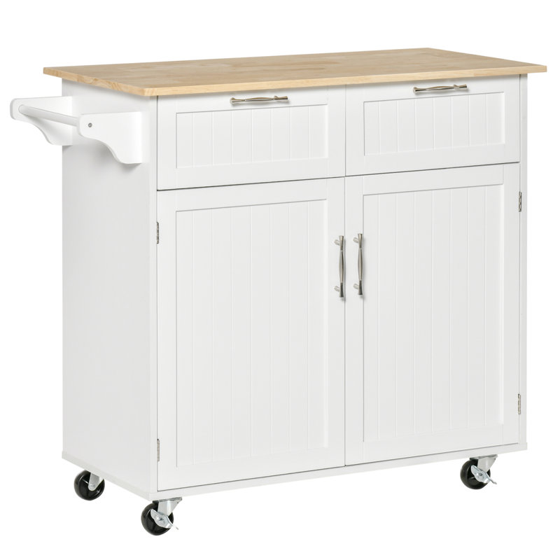 Îlot de cuisine mobile 41 po, blanc - avec rangement verrouillable et chariot à tablette réglable