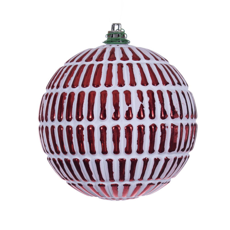 Vickerman Emerald Green Etch Lines White Brush Ornament Set. Includes 4 pieces per bag., Red, 4" H x 4" W x 4" D