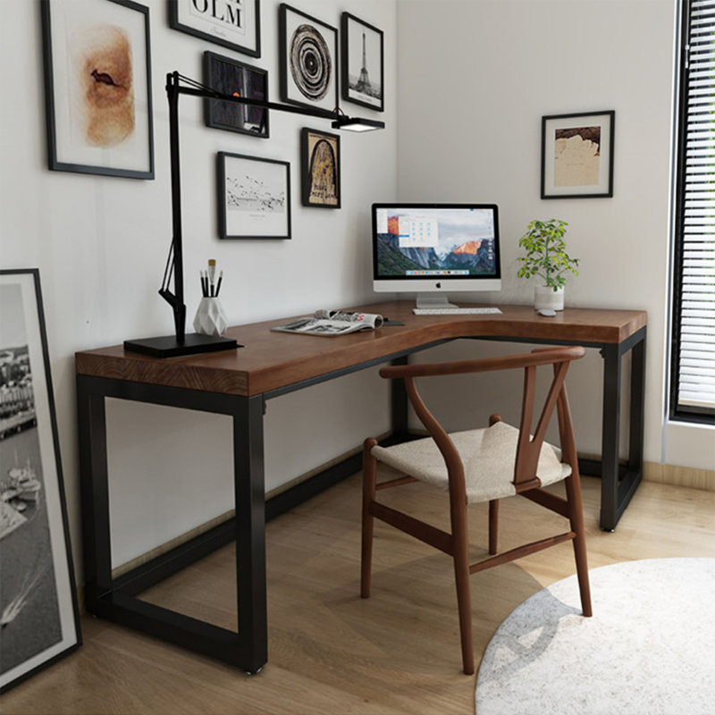 Bureau d'écriture en L en noyer massif, Oui, H 29,53 po x l 78,74 po x P 55,12 po